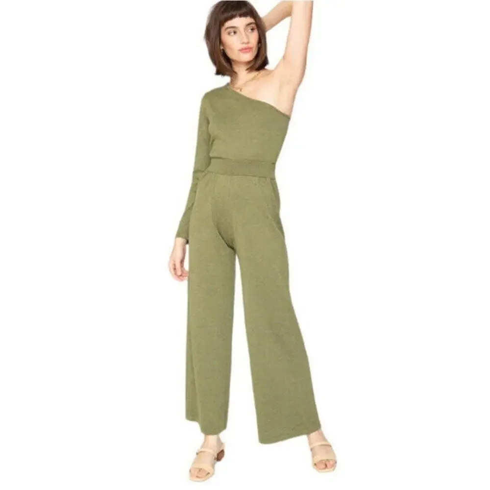 NWT Callahan Knitwear Sage Green Two-Piece Set Revolve One Shoulder Wide Leg S